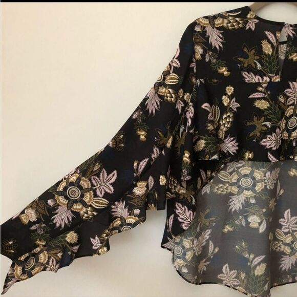 A.L.C. Cooper Silk Floral Open Back Long Sleeve Blouse sz 4 - Picture 14 of 15